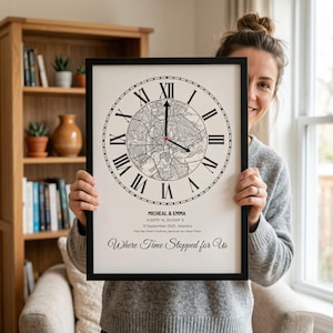 Where We Met Map, First Date Map Print, Custom City Map, Our First Date Gift, First Kiss Location, Engagement Map, Clock Wall Art