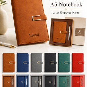 Personalized Leather Notebook A5, Custom Name Journal, Laser Engraved Notebook, Leather Planner Gift for Men Women, Anniversary Gift