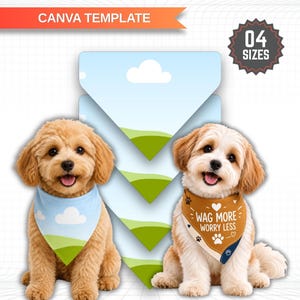 Pet Bandana Template, Editable Canva Dog Bandana Collar 4 Sizes, Cat Bandana Sublimation Design, Blank DIY Pet Scarf, Printable Frames