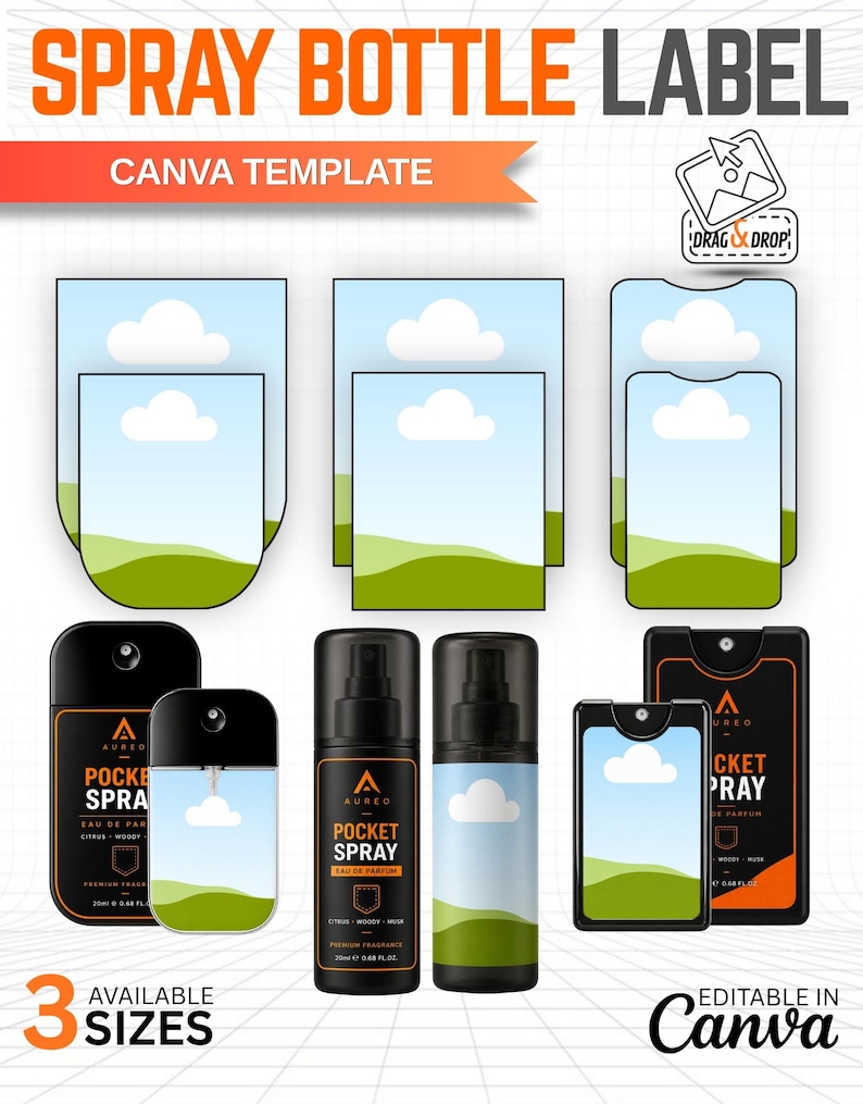 Bottle Label Example Text Spray Bottle Label Template Canva Editable, Pocket Spray Label Bundle ...