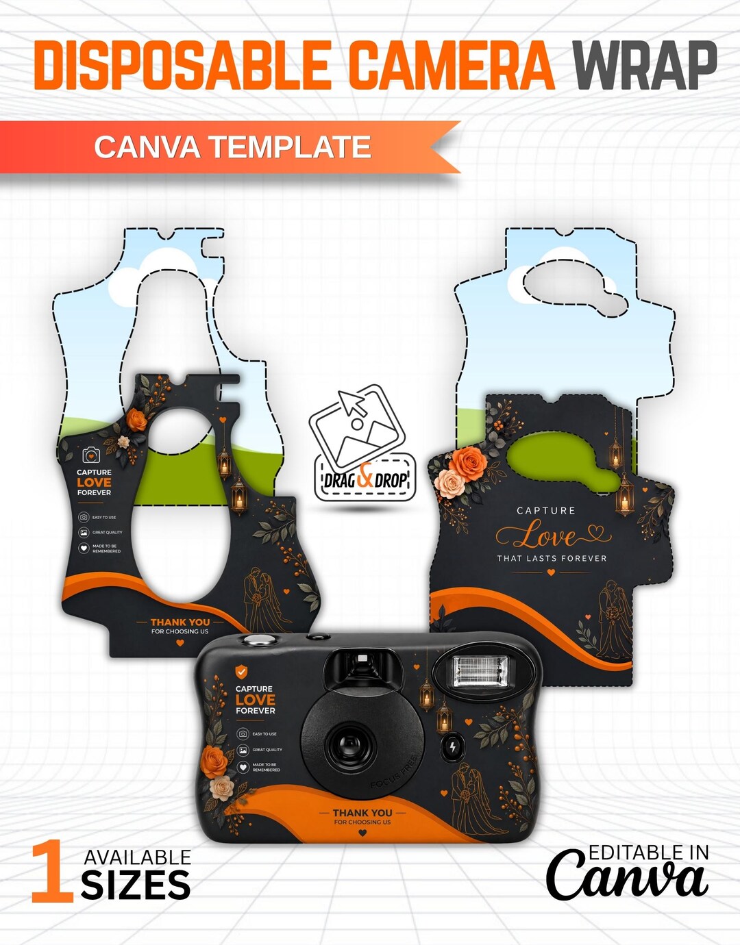 Disposable Camera Wrap Template Canva Editable, Wedding Camera Wrap ...