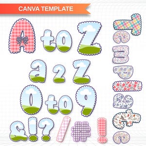 Preppy Alphabet Template, Editable Canva Doodle Letters, A to Z Uppercase Lowercase Numbers, Fill In Alpha Frames, DIY Sublimation Bundle