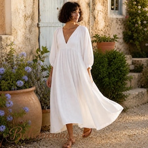 White Lantern Sleeve Midi Dress - Etsy
