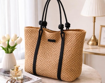 Borsa tote grande in paglia intrecciata – Borsa da spiaggia boho da donna, borsa a tracolla in rafia, borsa estiva, borsa da viaggio per le vacanze, borsa da weekend