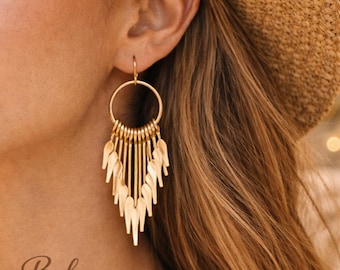 Orecchini a cerchio Boho con nappe dorate, orecchini vistosi con frange, gioielli bohémien per festival estivi da donna, orecchini pendenti dorati