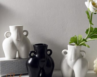 Boho Body Vase, Female Butt Form Ceramic Vase, Modern Minimalist Decor, Aesthetic Home Decor, Black White Sculpture Vase