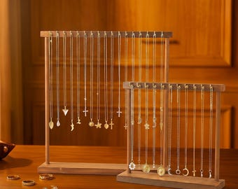 Walnut Wood Necklace Display Stand, Minimalist Jewelry Organizer, Chain Holder Rack, Wooden Vanity Pendant Stand For Aesthetic Decor