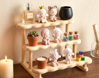 Birch Wood Tiered Display Shelf | Minimalist Vanity Organizer Stand for Perfume and Figure Decor