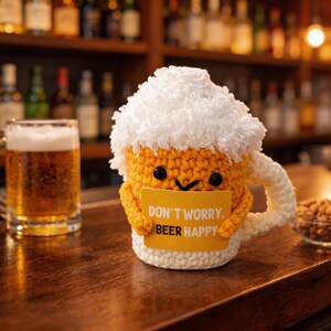 Crochet Beer Mug Plush, Funny Amigurumi Beer, Beer Lover Gift, Cute Desk Decor, Fathers Day Gift, Boyfriend Gift, Funny Bar Decor