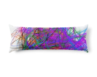 Colorful Abstract Scribble Body Pillow | Neon Lines, Modern Art