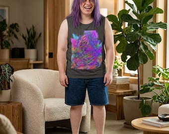 Neon Abstract Scribble Performance Sleeveless Tee | Colorful Graffiti Artwork
