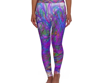 Leggings de yoga de cintura alta con estampado abstracto de remolinos coloridos | AOP vibrante