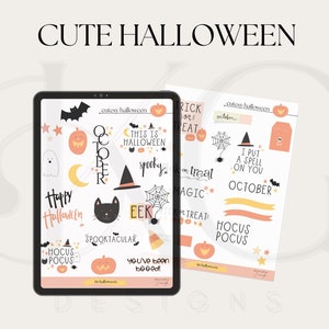 Halloween Digital Stickers |  Cutesy Halloween Stickers Digital Planner, IPad Planner, October stickers, Digital planning, Goodnotes files
