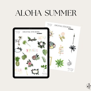Aloha Summer Stickers Digital Stickers for Goodnotes, summer digital stickers for digital planners | seasonal digital stickers