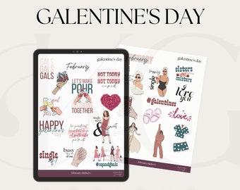 Galentine's February Digital Stickers for Goodnotes | February Digital Monthly stickers for digital planners Active