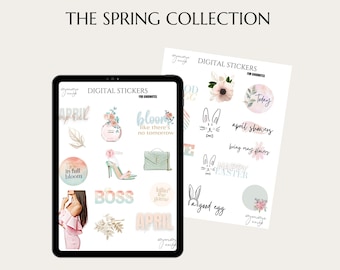 Spring Collection April Digital Stickers for Goodnotes | April Digital Monthly stickers for digital planners
