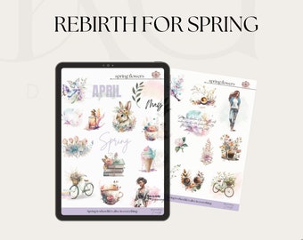 Rebirth for Spring Digital Sticker Collection | April & May Digital Monthly stickers for digital planners