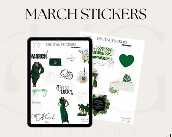 March Digital Stickers St Patrick's Women's Day for Goodnotes | March Digital Monthly stickers for digital planners