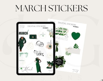 Adesivi digitali di marzo: Planner per la festa di San Patrizio e della donna (Goodnotes, PNG)