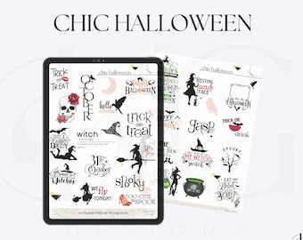 Halloween Digital Stickers |  Chic Halloween Stickers Digital Planner, IPad Planner, October stickers, Digital planning, Goodnotes files