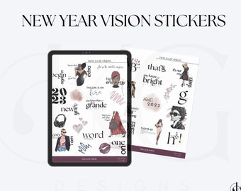 New Years Digital Stickers | Girl Boss | Goodnotes Stickers | PNG Stickers | Digital Planning Stickers