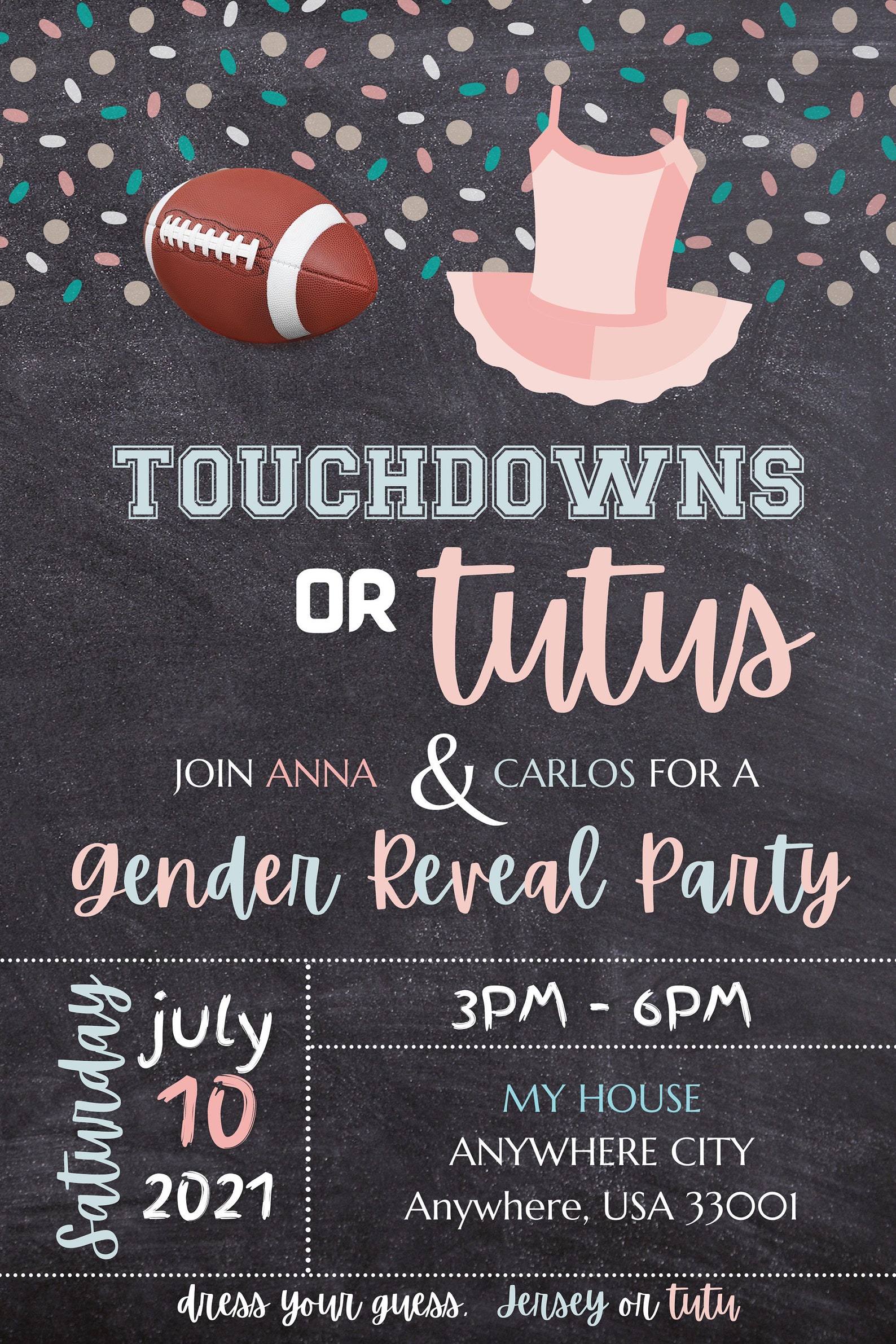 Touchdowns and Tutus Gender Reveal Invitation Football and Tutu Gender