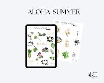 Aloha Summer Stickers Digital Stickers for Goodnotes, summer digital stickers for digital planners | seasonal digital stickers