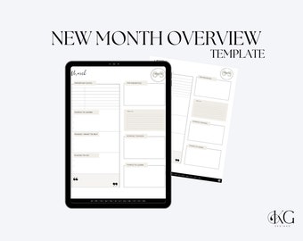 New Month Overview & Reflection Template for Digital Planners, digital stickers, goodnotes stickers