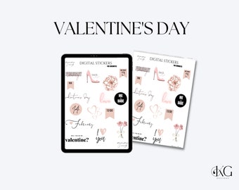 February Valentine's Digital Stickers for Goodnotes | February Digital Monthly stickers for digital planners