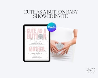 Niedlich wie ein Knopf Baby Shower Einladung zur Babyparty | Canva Template Girl Baby Shower, Pink & Grau Baby Girl Shower