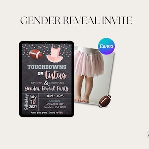 Touchdowns And Tutus Gender Reveal Invitation Football And Tutu Gender Reveal Theme Gender Reveal Touchdown Or Tutus Invite Gender Reveal