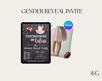 Touchdowns or Tutus Gender Reveal Invitation (CANVA Template)