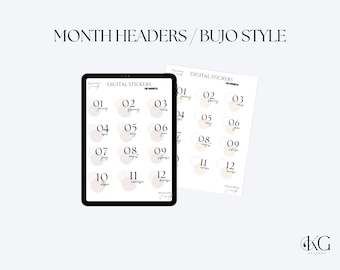 Months of the Year - Bullet Journal Inspired Digital Stickers for Planners -  Goodnotes, goodnotes stickers, digital stickers