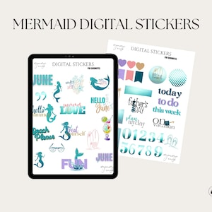 Mermaid Digital Stickers, Summer Digital Stickers for Goodnotes, summer digital stickers for digital planners | seasonal digital stickers