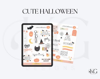 Halloween Digital Stickers |  Cutesy Halloween Stickers Digital Planner, IPad Planner, October stickers, Digital planning, Goodnotes files