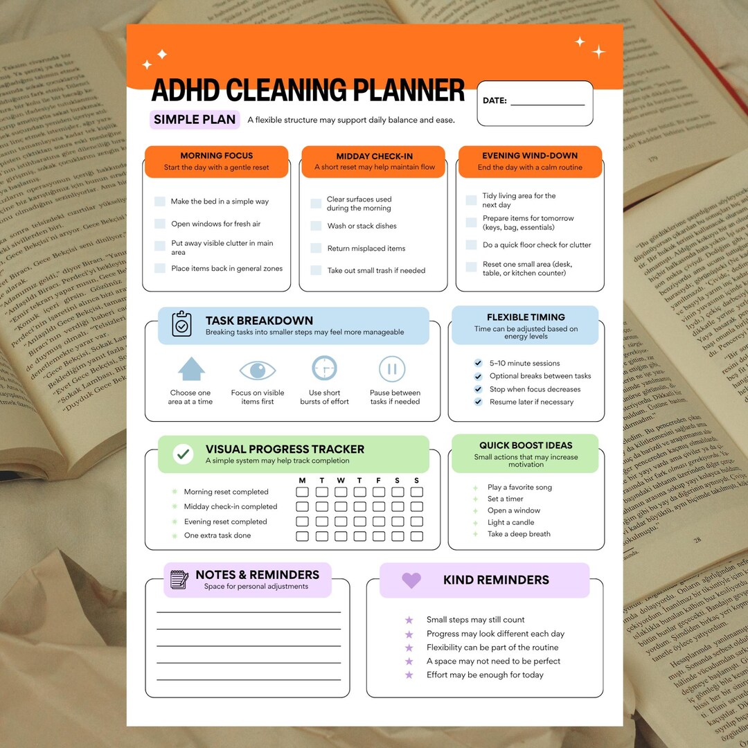 ADHD Cleaning Planner Printable PDF | Simple Cleaning Checklist for
