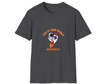 Camiseta Artemis II estilo retro de misión espacial, inspirada en la NASA, con estampado gráfico, ideal para amantes del espacio y el alunizaje. Colores cómodos y estilo.