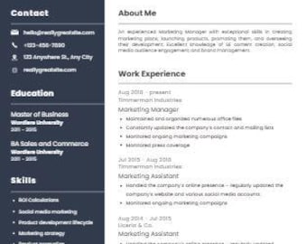 Plantilla de currículum ATS, CV minimalista moderno para Word y Google Docs (descarga instantánea)