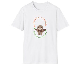 Camiseta "Mi ansiedad es crónica, pero este trasero es icónico", camiseta divertida y sarcástica, camiseta unisex minimalista con humor sobre salud mental.