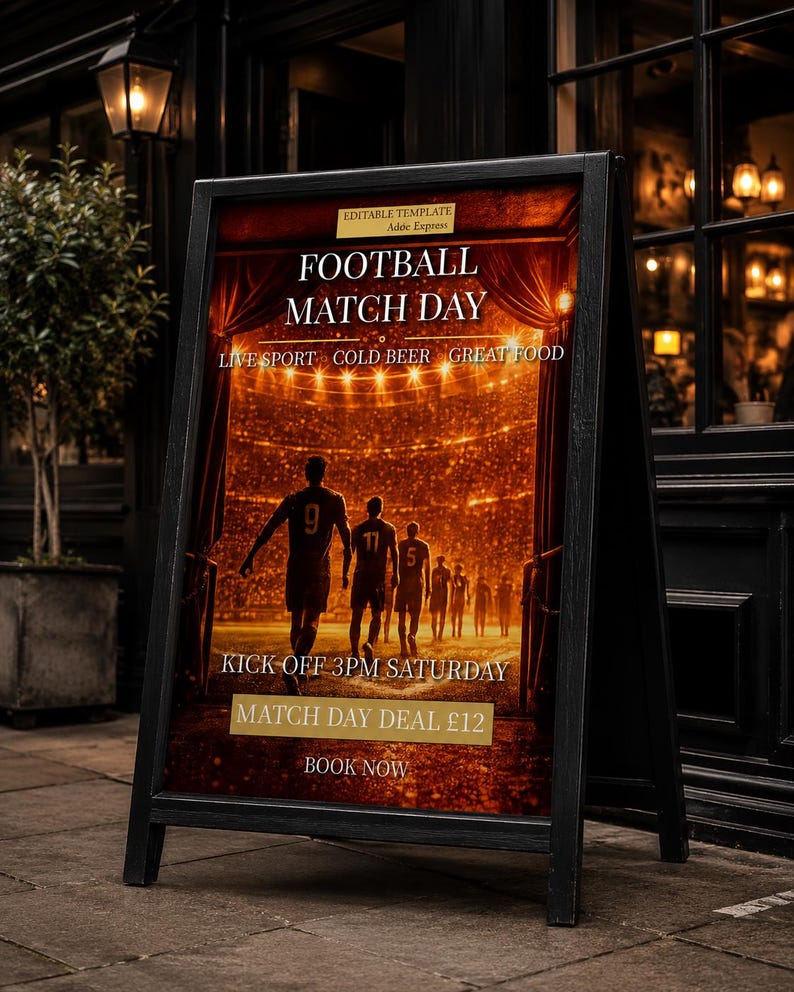 Football Match Day Poster Template Black Gold Editable Sports Bar football-match-day-poster-template-black-gold-editable-sports-bar
