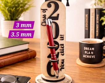 Graduation Wooden Engraved Pen Holder | Unique Office Desk Decor | Graduation Congratulations Gift