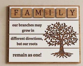 Letrero personalizado para árbol genealógico / Decoración de pared de madera / Placa con nombre personalizada / Regalo simbólico / Regalo de inauguración de casa y aniversario