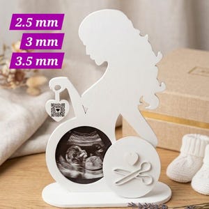 Support à échographie personnalisé | Cadeau pour femme enceinte | Support en bois pour souvenir d'échographie avec code QR