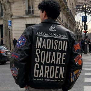 Handmade Madison Square Garden New York Knicks Leather Jacket Patch Bomber NBA Inspired Streetwear Celebrity Inspired NBA Basketball Jacket