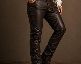 Heren piraat leren veterbroek broek renaissance middeleeuwse broek steampunk cosplay gotische bikerbroek LARP kostuum outfit festivalkleding