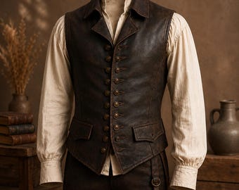 Skórzana kamizelka kapitana Jacka Sparrowa, kostium renesansowy, piracka kamizelka steampunkowa, ręcznie robiona piracka kamizelka, prezent, średniowieczny strój cosplay