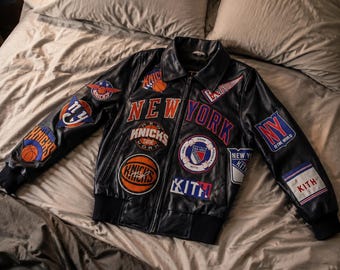 Handgemaakte Hailey Bieber Madison Square Garden Icon New York Knicks leren jas NYCNBA Varsity Biker Bomber leren jas geïnspireerd door beroemdheden