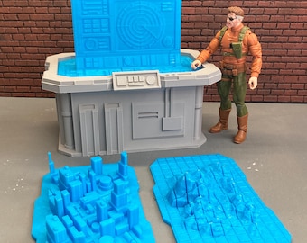Tavolo di comando olografico fantascientifico in scala 1:12 / Accessorio per diorama stampato in 3D (3 schermi)
