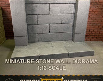 Diorama in miniatura di un muro di pietra in scala 1:12 / Sfondo urbano artigianale per diorami e figurini
