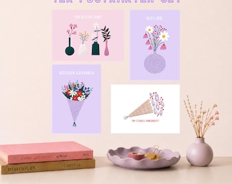 4er Postkarten-Set "bloom notes" | Grusskarten für Erwachsene mit Blumenmotiv